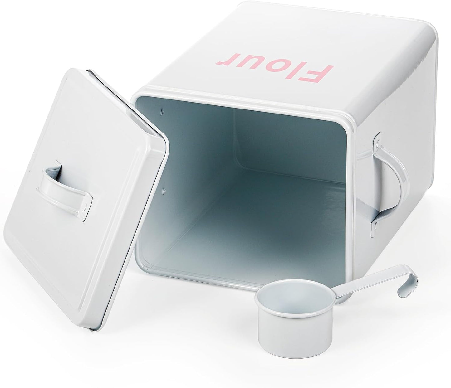 YOUEON 10 Lbs Metal Rice Storage Container, Square Rice Canister with Lid and Measuring Scoop, Countertop Sealed Food Storage Container for Cereal, Beans, Pet Food, White