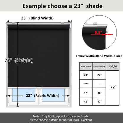 AOSKY Cordless Roller Shades Blackout Blinds for Windows Room Darkening Rolled Up Shades with Spring System, UV Protection Window Shades Door Blinds for Home 97W x 183H cm (38" W x 72" H),Black