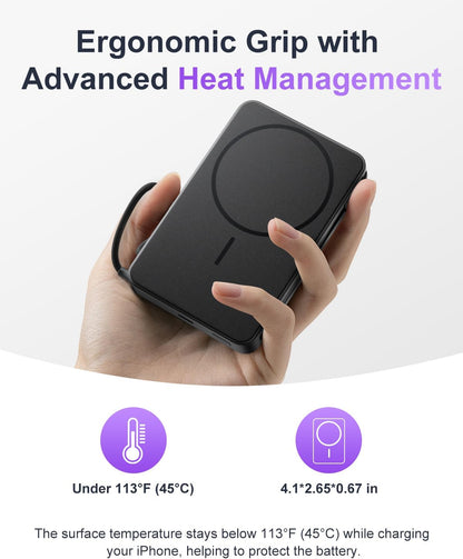 Magnetic Power Bank, 10,000mAh Wireless Portable Charger for Mag-Safe 15W Fast Charging, Battery Pack with USB-C Cable 20W in/Out for iPhone Air/17/16/15/14/13/12/Plus/Pro/Pro Max, AirPods & More
