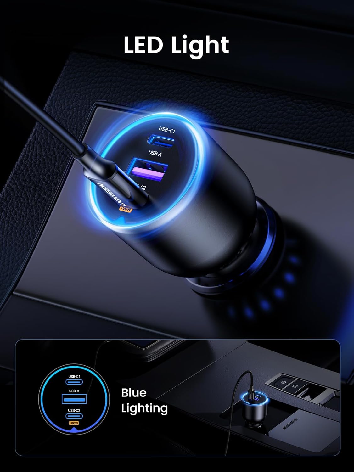 UGREEN 130W Car Charger USB C Fast Charger PD3.0 QC4.0 PPS Fast Charging Car Phone Adapter Compatible with Dell XPS, MacBook, iPhone 16 15 14 Pro Max, Galaxy S25 S24 Ultra, iPad (Cable Not Included)