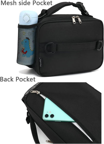 FlowFly Kids Lunch Box Insulated Soft Bag Mini Cooler Back to School Thermal Meal Tote Kit for Girls, Boys, Black