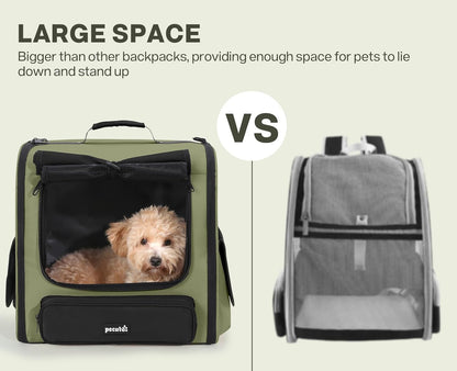 Pecute Cat Backpack, Dog Backpack Carrier with Widened Interior Space,Stable and Secure Pet Car Seat for Sitting and Lying, Breathable Pet Transport Bag Suitable for Hiking, Trekking, Car TravelGray