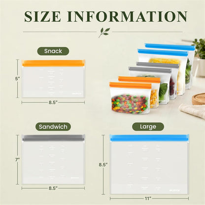 Dishwasher Safe Reusable Storage Bags Stand Up - BPA Free PEVE Reusable Sandwich Bags - Leakproof Gallon Freezer Bags, Silicone Food Storage Bags (20 Pack- 6Gallon+6Sandwich+8Snack)