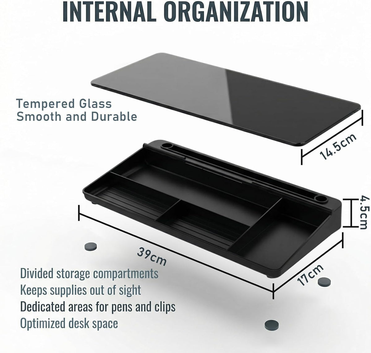 Ideal Swan Glass Desk Whiteboard with Storage, Black Desktop Whiteboard