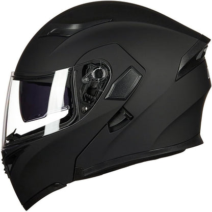 ILM Motorcycle Dual Visor Flip up Modular Full Face Helmet DOT with 7 Colors (L, Matte Black)