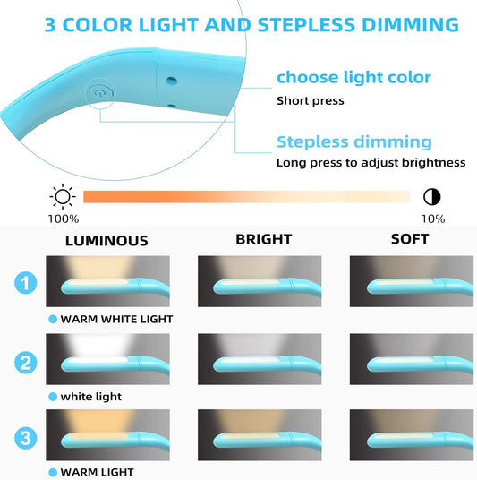 LED Neck Book Light, Adjustable Brightness, 3 Color Modes for Reading Light, Portable Bendable Arm Lamp for Bed, Repair, Camping, Night Running, Walking, Knitting (1PCS)
