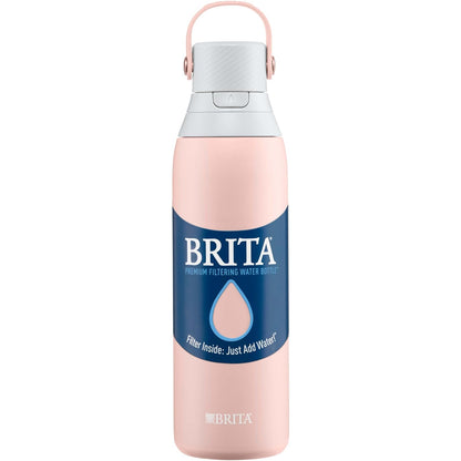 BRITA Stainless Steel Water Bottle with Filter, 591 mL Premium Double Insulated Water Bottle, Rose