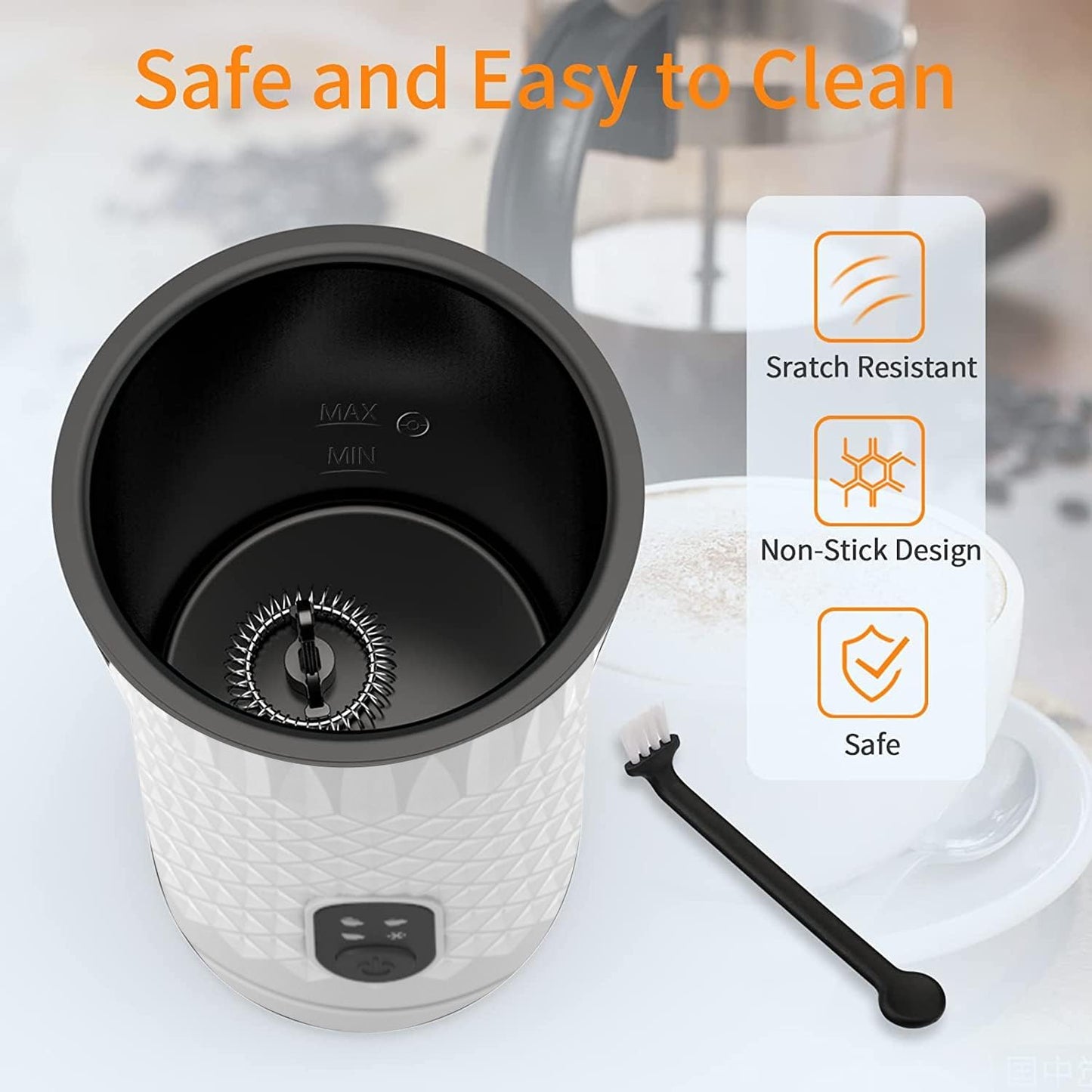 Milk Frother Electric,FLEVO 4 in 1 Automatic Milk Frother,240ml Hot&Cold Milk Foamer,with Temperature Control for Latte,Cappuccinos,Macchiato,Silent Operation