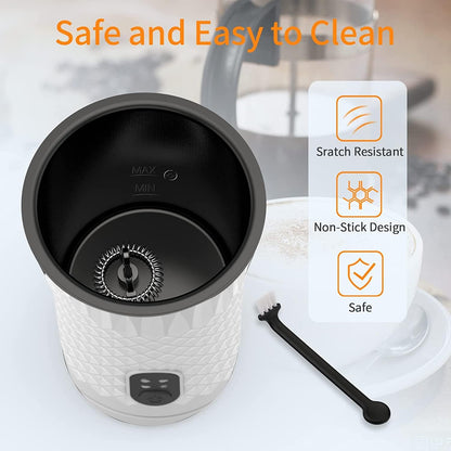 Milk Frother Electric,FLEVO 4 in 1 Automatic Milk Frother,240ml Hot&Cold Milk Foamer,with Temperature Control for Latte,Cappuccinos,Macchiato,Silent Operation