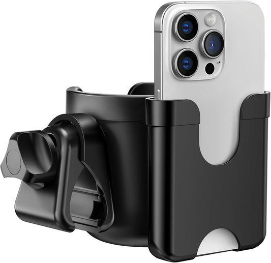 Guiseapue Stroller Cup Holder with Phone Holder: Cup Holder for Walker, Wheelchair/Stroller Accessories for Uppababy, Nuna, Doona, Rollator, Bike, Scooter, Baby Travel Essential