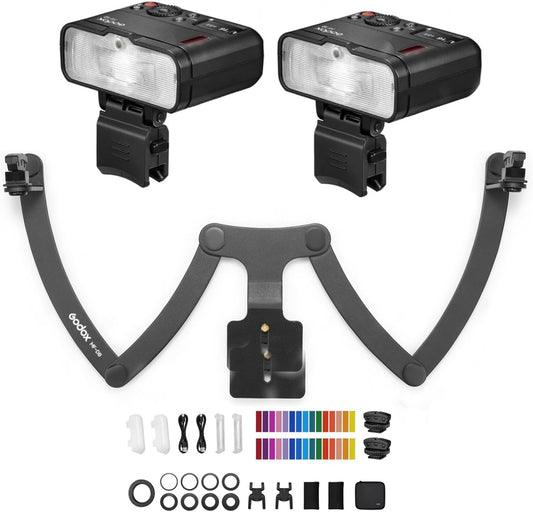 Godox MF12-K2 Macro Flash with MF-DB Mount, 2.4G Wireless TTL M Mode, Color Filter, Cold Shoe & Stand for Portrait, Macro & Dental Photography - Canon/Sony/Nikon Compatible