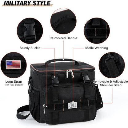 Lekebobor Tactical Lunch Bag for Men, Leakproof Large Insulated Lunch Box with Molle, Waterproof Cooler Bag for Adults Men Outdoor Picnic Travel Office, 24Can (15L), Black