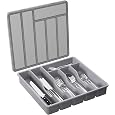 Silverware Tray with Lid, Utensil Drawer Organizer for Kitchen Countertop Plastic Flatware Organizers and Storage holder 5 Compartments,Blue