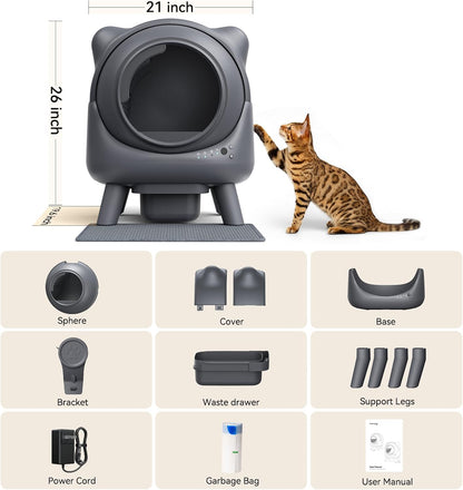 Self Cleaning Litter Box,Automatic Cat Litter Box for Multi Cats,FEELNEEDY Odor Control,litiere Pour Chat autonettoyant, Extra Large, APP Control,Safety Sensors, with 1 Trash Bag and Litter Mat