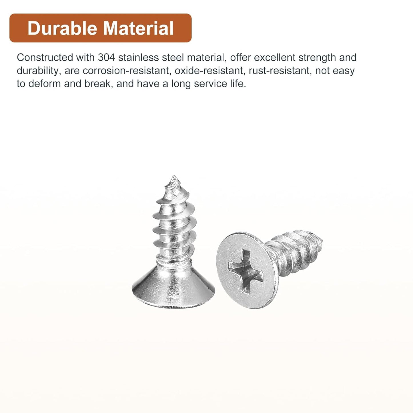 DTGN 100Pcs #8x1 Flat Head Wood Screws, 304 Stainless Steel Phillips Self Tapping Screws - Good for Woodworking, Furniture - Silver