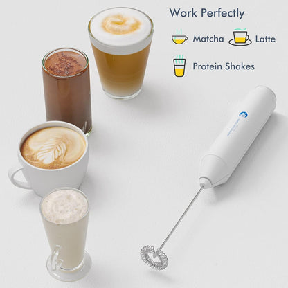 Powerful Milk Frother Handheld Foam Maker, Mini Whisk Drink Mixer for Coffee, Cappuccino, Latte, Matcha, Hot Chocolate, With Stand, Light Purple