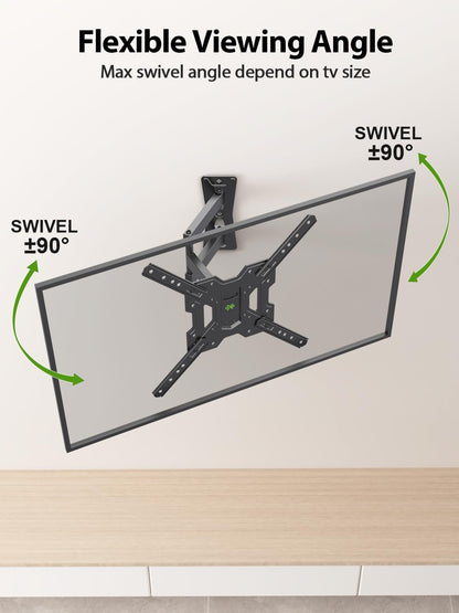 USX MOUNT Full Motion TV Wall Mount for 26-55 Inch TVs up to 77 Lbs, Articulating TV Mount with Perfect Center Design, Single Stud Wall Mount TV Bracket, Max VESA 400x400mm