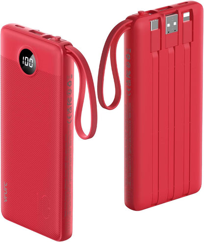 VRURC 10000mAh Power Bank Built-in Cables, Portable Charger with LED Display, Slim Intelligent Travel Battery Pack with Cords, 5 Output Dual Input Phone Charger for Cell Phone Smart Devcies-Blue