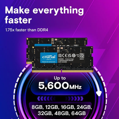 Crucial 128GB Kit (2X64GB) DDR5 RAM 5600MHz (or 5200MHz or 4800MHz) Laptop Memory Kit, SODIMM 262-Pin, Compatible with Latest Intel Core Ultra and AMD Ryzen 8000 & Above – CT2K64G56C46S5