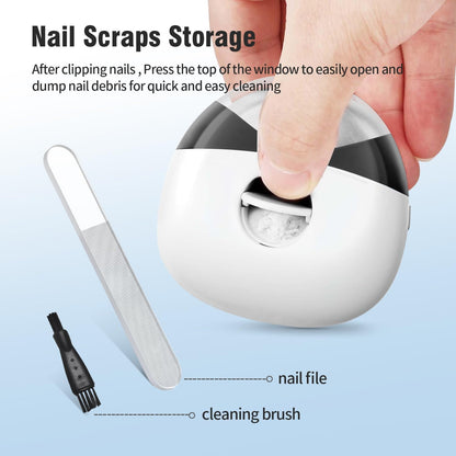 Yibosoar Electric Automatic Nail Clipper with Nail File & 2 Speeds, Fingernail Cutter and Nail Scraps Storage, USB Rechargeable Safety Fingernail Trimmer for Baby Seniors and Adult, White