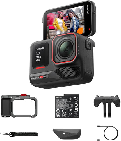 Insta360 Ace Pro 2 Standard Bundle - 8K Waterproof Action Camera Co-Engineered with Leica, 1/1.3" Sensor, Dual AI Chip, Leading Low Light, Superior Audio, Flip Screen & AI Editing for Vlogs