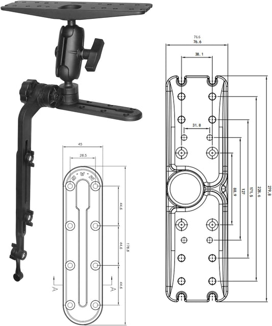 Strg Fish Finder Mountk, Kaya Universal 1.5" Ball Base Fish Finder Mount Marine Electronic Mount for Boat, Transducer Mounting Arm Compatible with Scotty, Lowrance, Garmin Fish Finder - PuriLite