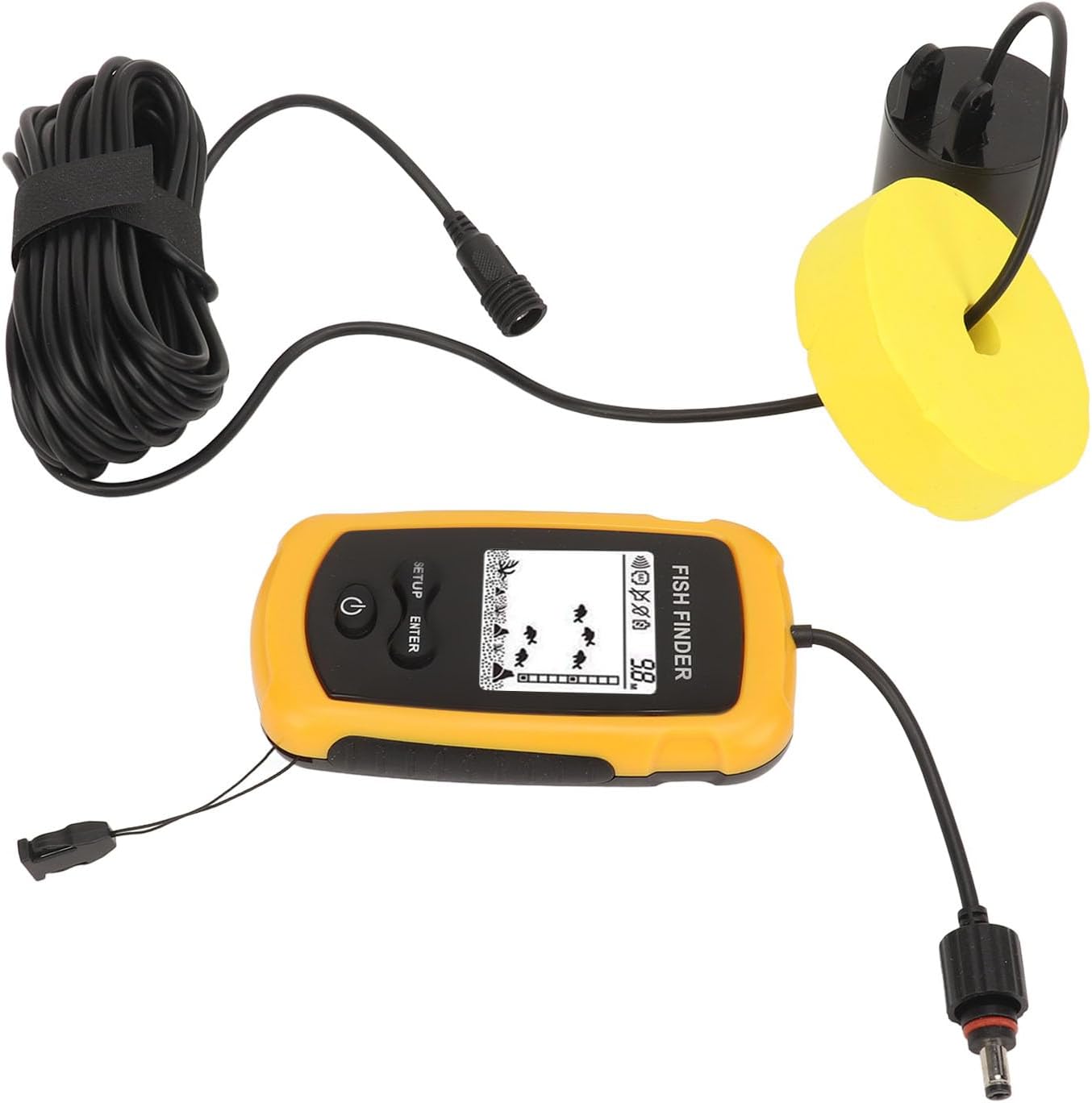 Akozon Portable Fish Depth Finder with LCD Display Handheld Fish Finder for Kayak and Boat Fishing, 200kHz Sonar Frequency, Castable