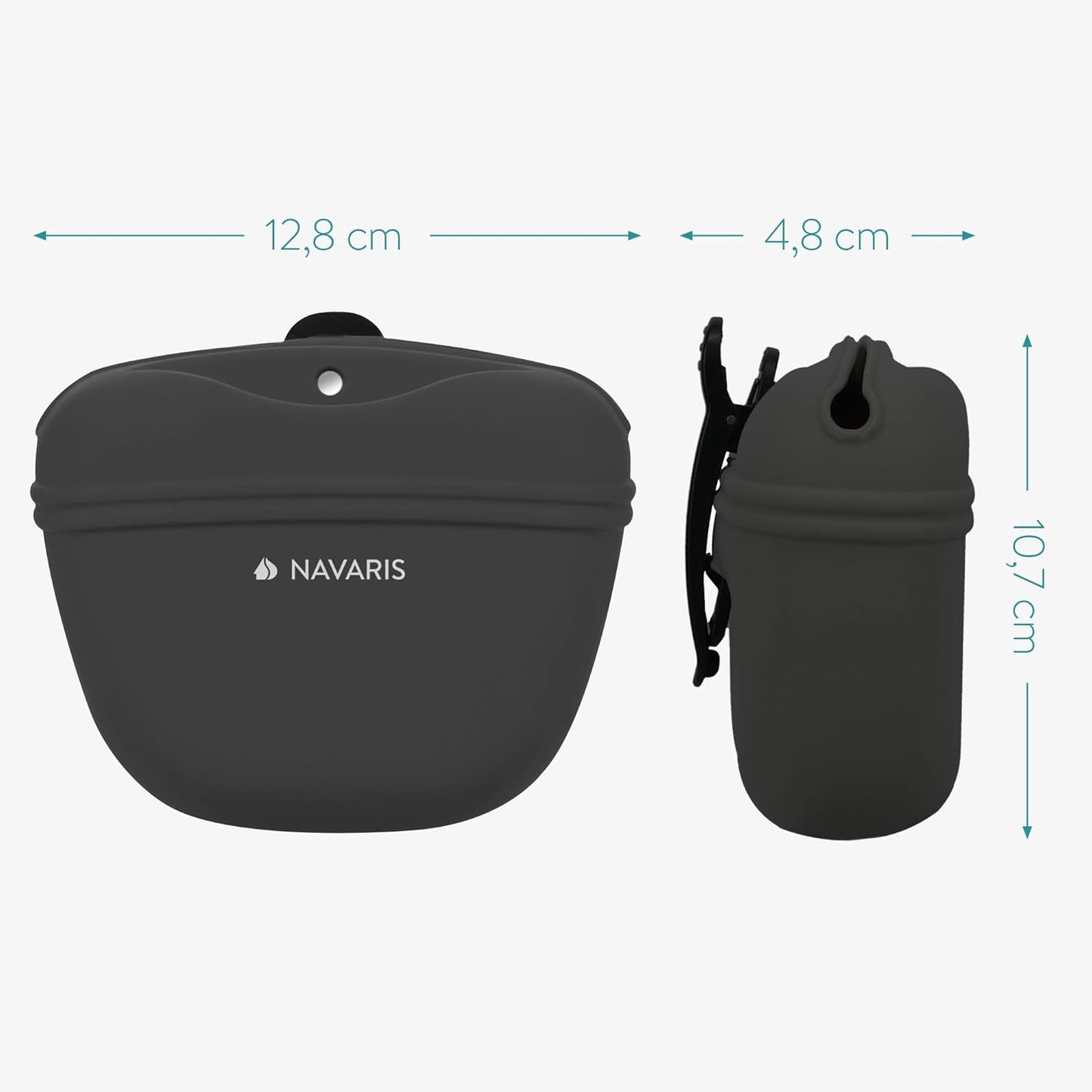 Navaris Silicone Dog Treat Pouches (Set of 2) - Dog Treat Pouch Holder Bag with Clip for Training, Treats, Leash - Polyhedron Design - Blue and Gray