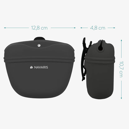 Navaris Silicone Dog Treat Pouches (Set of 2) - Dog Treat Pouch Holder Bag with Clip for Training, Treats, Leash - Polyhedron Design - Blue and Gray