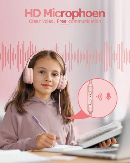 awatrue Kids Headphones with Microphone, Wired Headphones for Kids 85/94dB Safe Volume Limit, Over Ear Headsets, Boys Girls Childrens Headphones for School/Travel/Fire Tablet/BlueOrange
