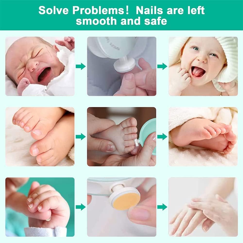 Baby Electric Nail Trimmer, Baby Nail File Electric Nail Trimmer, Baby Nail Trimmer for Infant and Toddler, Electric Nail File Drill for Baby No Sharp Claws Hurt, Low Noise 6 Replaceable Grinding Heads, Blue