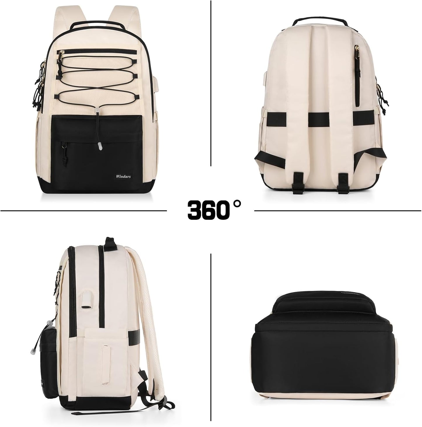 WINDARS School Backpack for Teens Girls, Aesthetic College Backpack Large Bookbag for Women Students Fashion 15.6 Inch Laptop Bag for Work Travel (Khaki Beige)