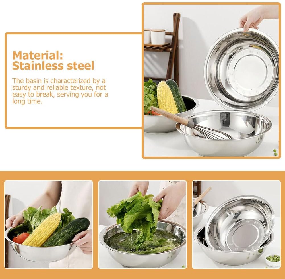 MAGICLULU Stainless Steel Basin, 14 Inch Mixing Bowl for Kitchen Use, Metal Washtub, Versatile for Cooking and Serving
