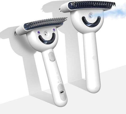 Pet Grooming Brush with Double-Sided Spray and UV Sterilization - 360° Rotating Round Needle, Depilatory Comb and Long Hair Brush, Waterproof, Rechargeable - For Long or Curly Haired Pets