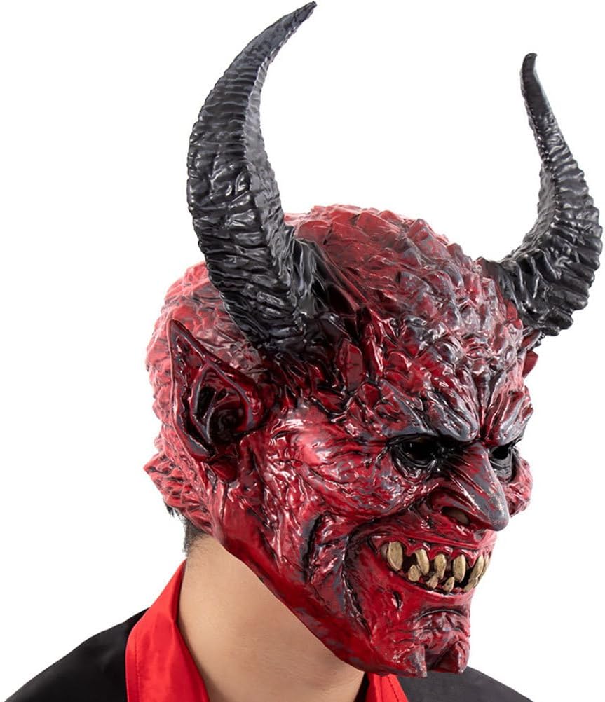 ULTECHNOVO Halloween Devil Horn Mask Scary Face Mask for Cosplay Parties Comfortable Openings Elastic Strap