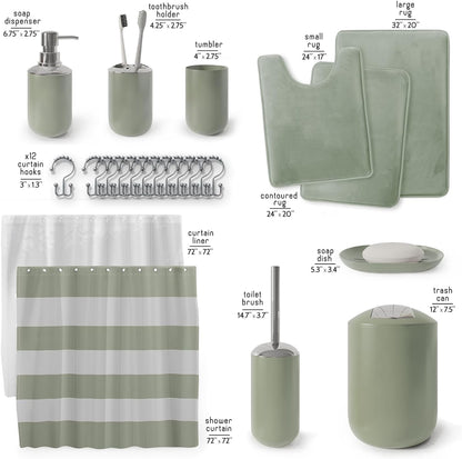 Clara Clark Bathroom Set - Gray Bathroom Accessories Set, Bathroom Sets with Shower Curtain and Rugs, 23PC Shower Curtain Set with Liner, Soap Dispenser, Soap Dish, Toilet Brush Holder, and Trash Can