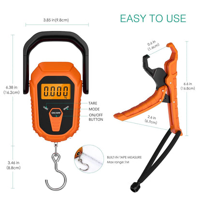 ORIA Digital Fish Scale With Ruler and Gripper, Baggage Weighing Scale, Backlit LCD Display, Portable for Outdoor Fishing (Green)