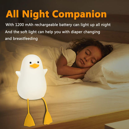 Cute Night Light for Kids, Duck Soft Silicone LED Touch Toddler Lamp with Timer, USB Rechargeable Dim Feeding Nightlight, Desk Bedside Bedroom Decor Birthday Gifts for Baby Children Women