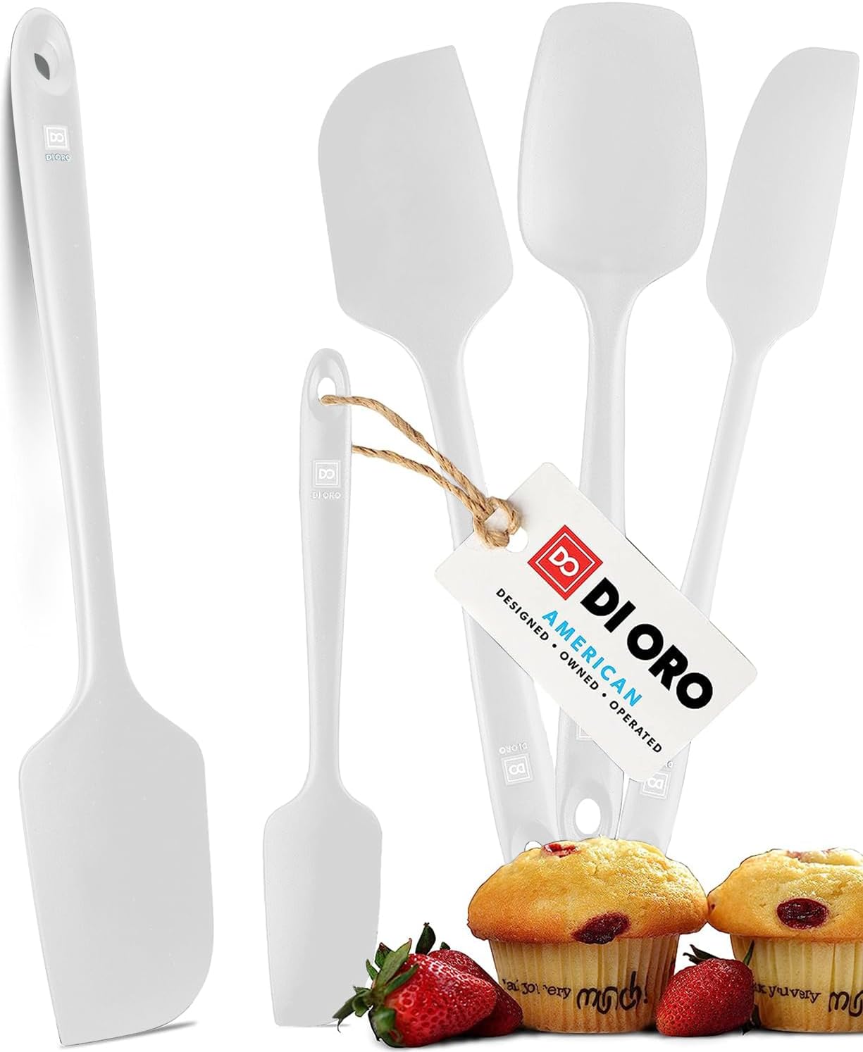 DI ORO Silicone Spatula Set - Rubber Kitchen Spatulas for Baking, Cooking, & Mixing - 600°F Heat-Resistant & BPA Free Silicone Scraper Spatulas for Nonstick Cookware - Dishwasher Safe (5pc, Black)