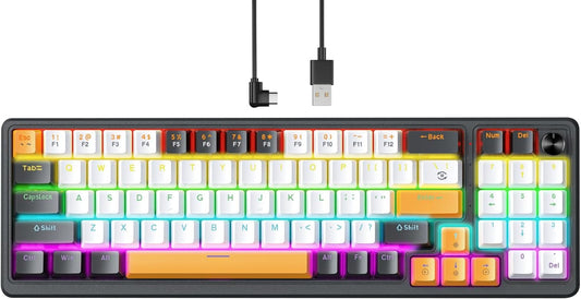 75% Mechanical Gaming Keyboard with Volume Knob, Wired Backlit Keyboard with 10 Rainbow Backlit Modes, Red Switch 77 Keys Compact Anti-Ghosting Gaming Wired Keyboard for PC Laptop Mac Gamer