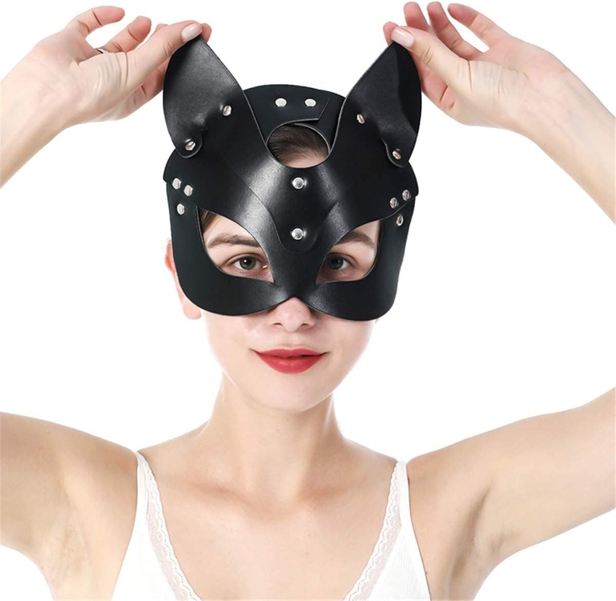 Women Leather Masks Masquerade Party Mask for Cosplay Halloween Costume Accessory