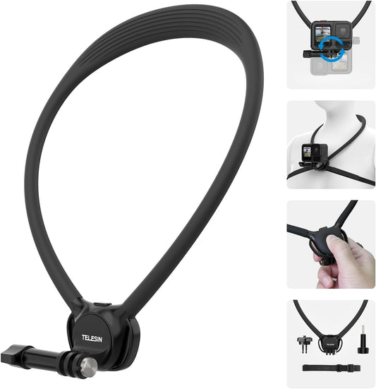 TELESIN Neck Mount SE 2.0 with Air Cushion, Adjustable Chest Strap Neck Mount Hands-Free POV Vlogging for Go Pro Hero 13 12 11 10 9, Insta 360 X5 X3 X4, DJI Osmo Nano 360 Action 3 4 5 Pro AKASO Camera