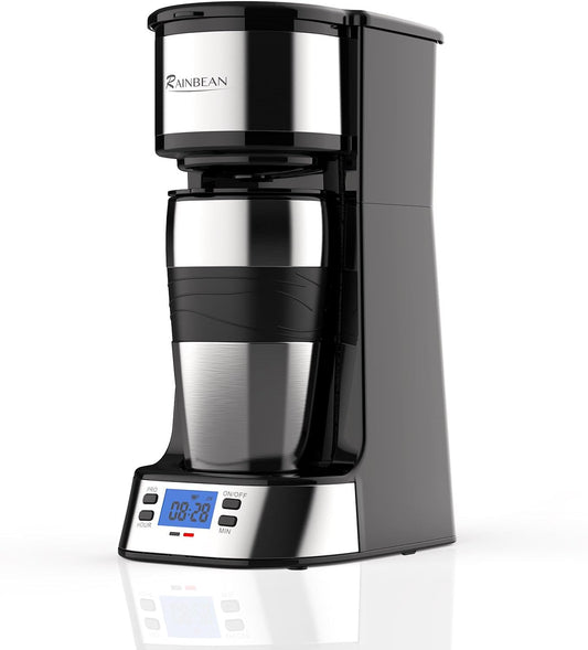 Single Serve Coffee Maker, Programable Single-Serve Brewers, Timer Auto Start/Off, 14 Oz Single Cup Coffee Machine For Ground Coffee, 700W Quick Brewing, Perfect Gifts for Coffee Lovers