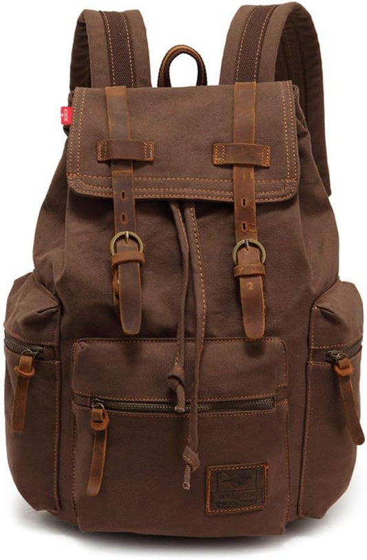 AUGUR Canvas Backpack,17 inch Laptop Backpack Vintage Canvas Leather Backpacks Casual School College Bag Pack Bookbag Hiking Travel Rucksack Daypack (L-Coffee)