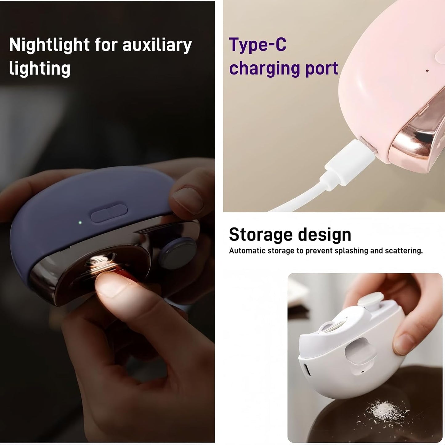 3-in-1 Automatic Electric Nail Clipper for Seniors, Kids & Adults - Rechargeable Electric Toenail Clippers with Polishing and Storage, 2 Speed Safe & Convenient Nail Trimmers