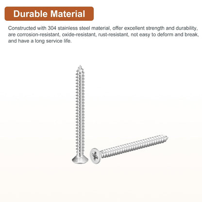 DTGN 100Pcs #6x1/2 Flat Head Wood Screws, 304 Stainless Steel Phillips Self Tapping Screws - Good for Woodworking, Furniture - Silver