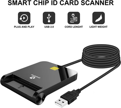 Zoweetek CAC Reader, CAC Card Reader Military, DOD Military USB Common Access CAC, Compatible with Windows, Mac OS and Linux