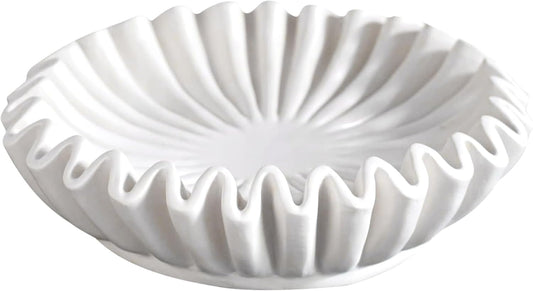 Fluted Ruffle Bowl | Decorative Resin Bowl | Vintage Scalloped Bowl | Multi-Purpose Storage Bowl | Home Décor Centerpiece Bowl