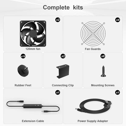 upHere Big Airflow 4 x 120mm x 25mm Computer Fan with AC Plug Cabinet Fan 100V 240V AC Power Supply,DC 12V 5 Speed Controller, for Router Mining Machine Chassis Server Workstation Cooling