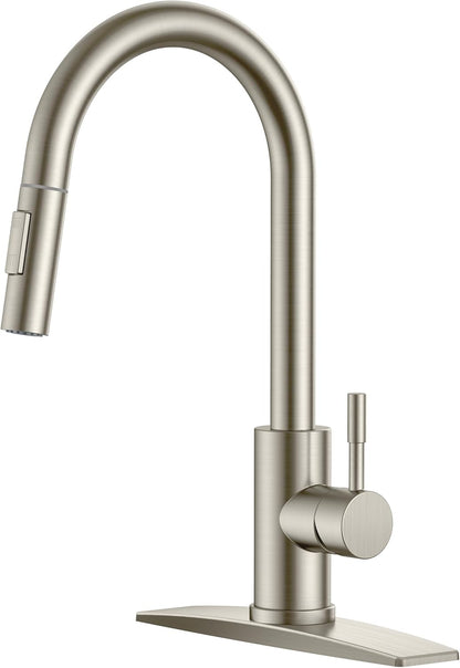 FORIOUS Kitchen Faucet with Pull Down Sprayer, Stainless Steel Single Handle Classic Sink Faucet 1 Or 3 Hole, Dual Function Faucet for Farmhouse, Camper, Laundry, Rv, Bar, Mattle Black